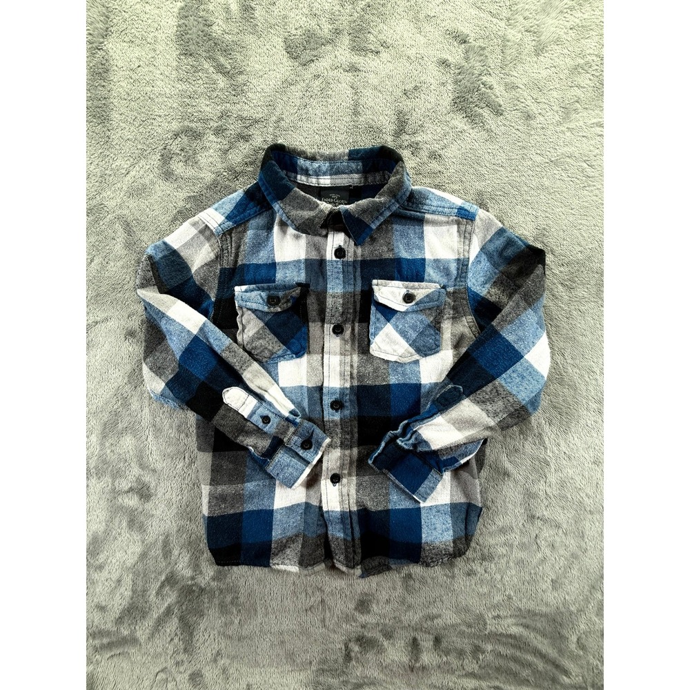 Faded Glory Boys Blue Ocean Plaid Flannel Button Down Shirt Size S 6-7 FB43111